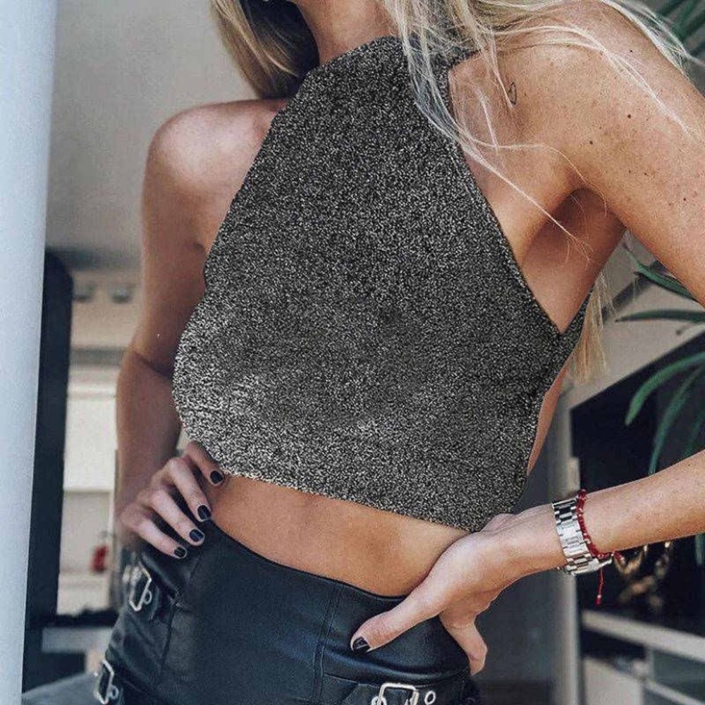 🌟HOT🌟 backless glitter crop top